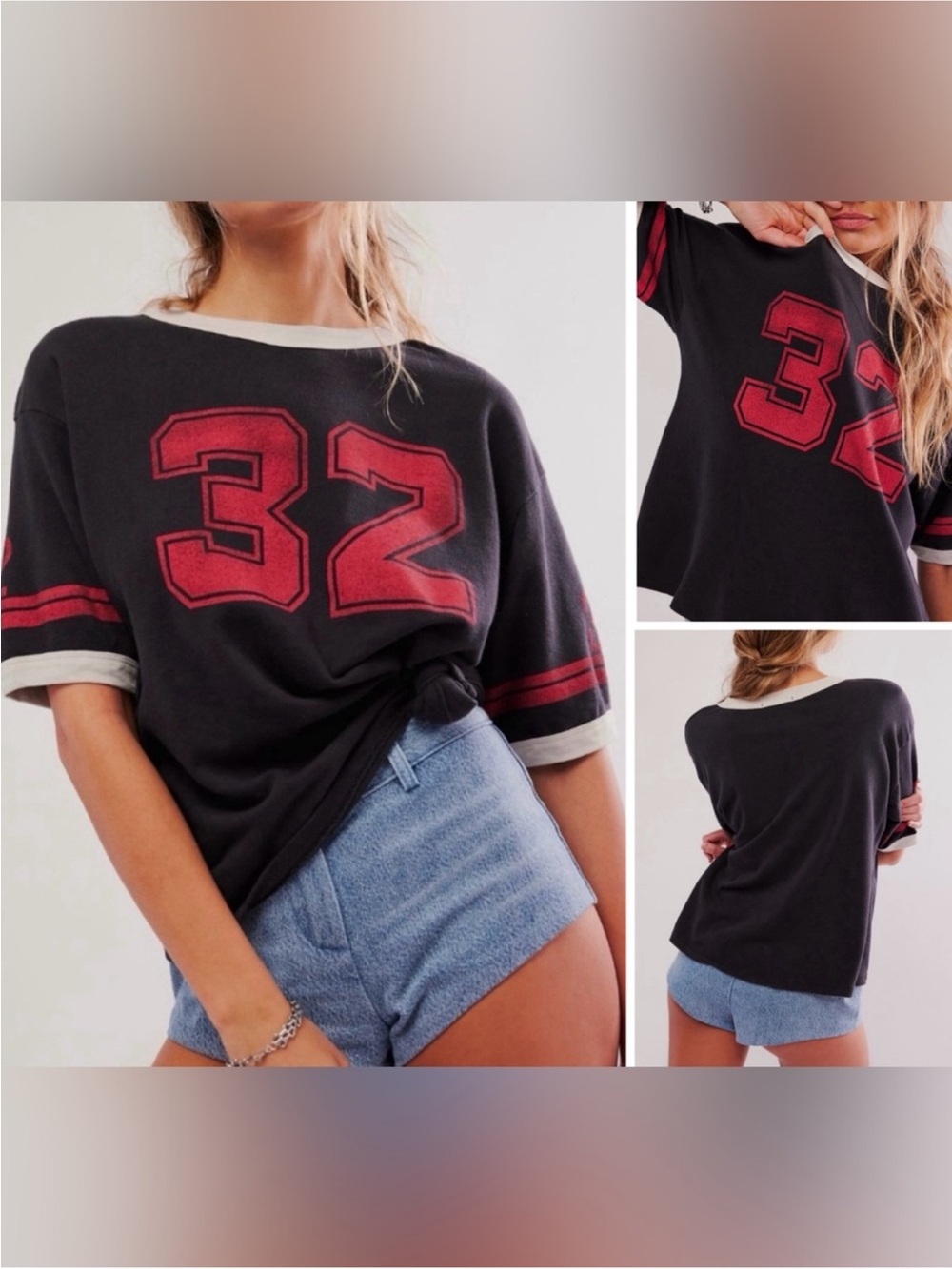 NWOT Free People Ragabond Lost & Found Ringer Tee - red 32 washed black - Small